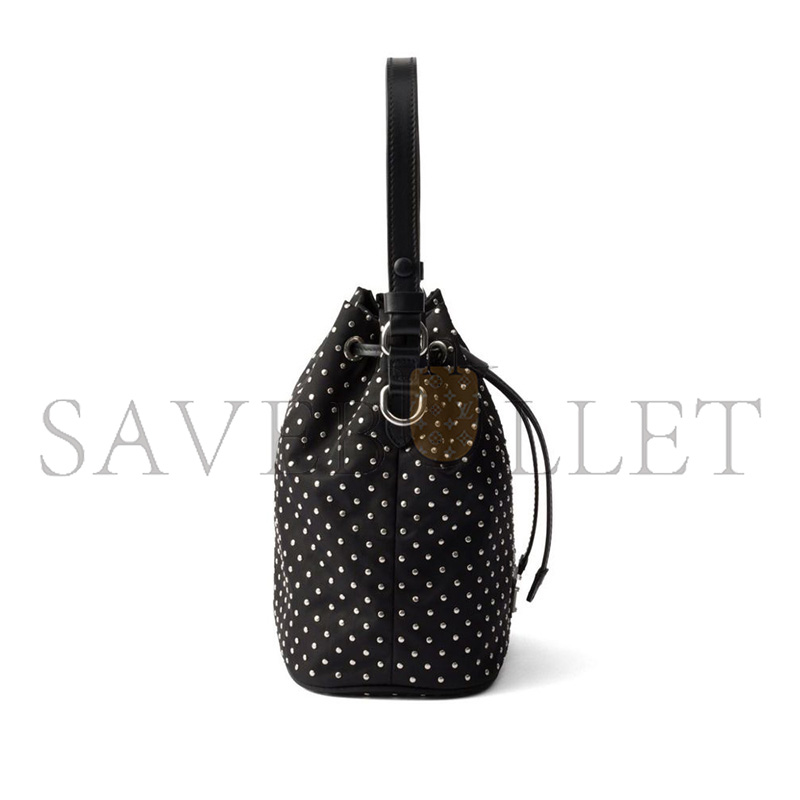 Pra*a black re-nylon mini-bag with studs 1ne067 (19.5*15.5*10cm)